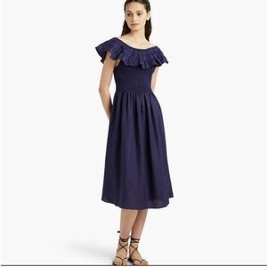 Hill House Nap midi smocked off shoulder ruffle Dress size XS Navy blue
